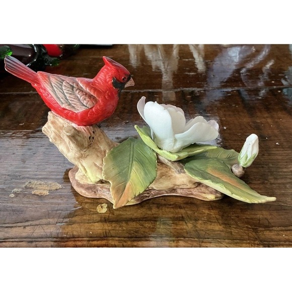Lefton‎ Porcelain Bird Figurine Cardinal with Dogwood Flower 1983 Number 03998 - Picture 3 of 6